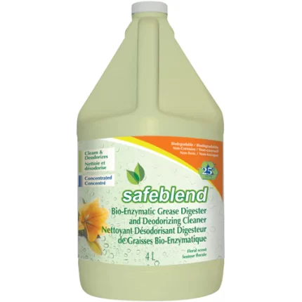 SAFEBLEND™ - BIOENZYMATIC GREASE DIGESTER & DEODORIZING CLEANER, FLORAL SCENT, CLEAR, 4L