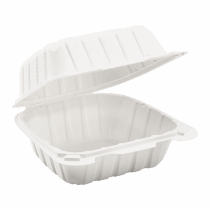 5" X 5" MFPP WHITE HINGED MICROWAVABLE CONTAINER - 250 PCS/CS