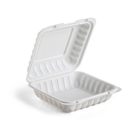 8″ X 8″ MFPP WHITE HINGED MICROWAVABLE CONTAINER - 150 PCS/CS