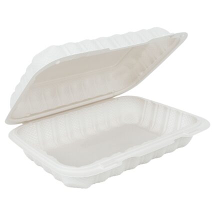 9″ X 6″ MFPP WHITE HINGED MICROWAVABLE CONTAINER - 200 PCS/CS