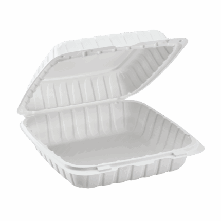 9″ X 9″ MFPP WHITE HINGED MICROWAVABLE CONTAINER - 200 PCS/CS